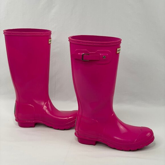 Hunter Original Kids Gloss Tall Wellington Rain Boots Pink Size Girls 6 Women 8 - Picture 6 of 13